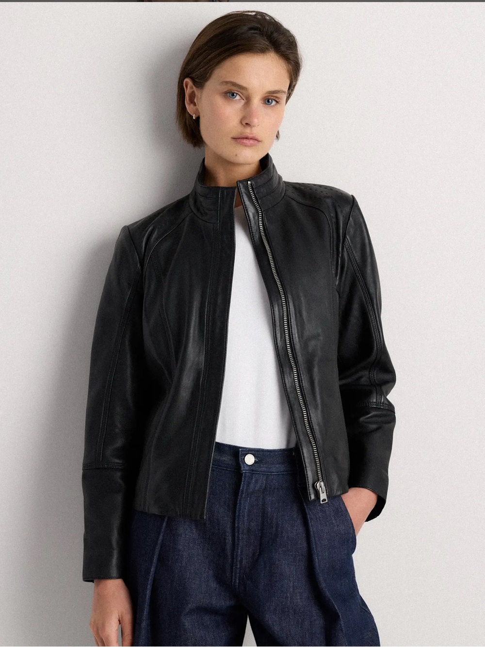 Quince Leather Stand Collar Jacket